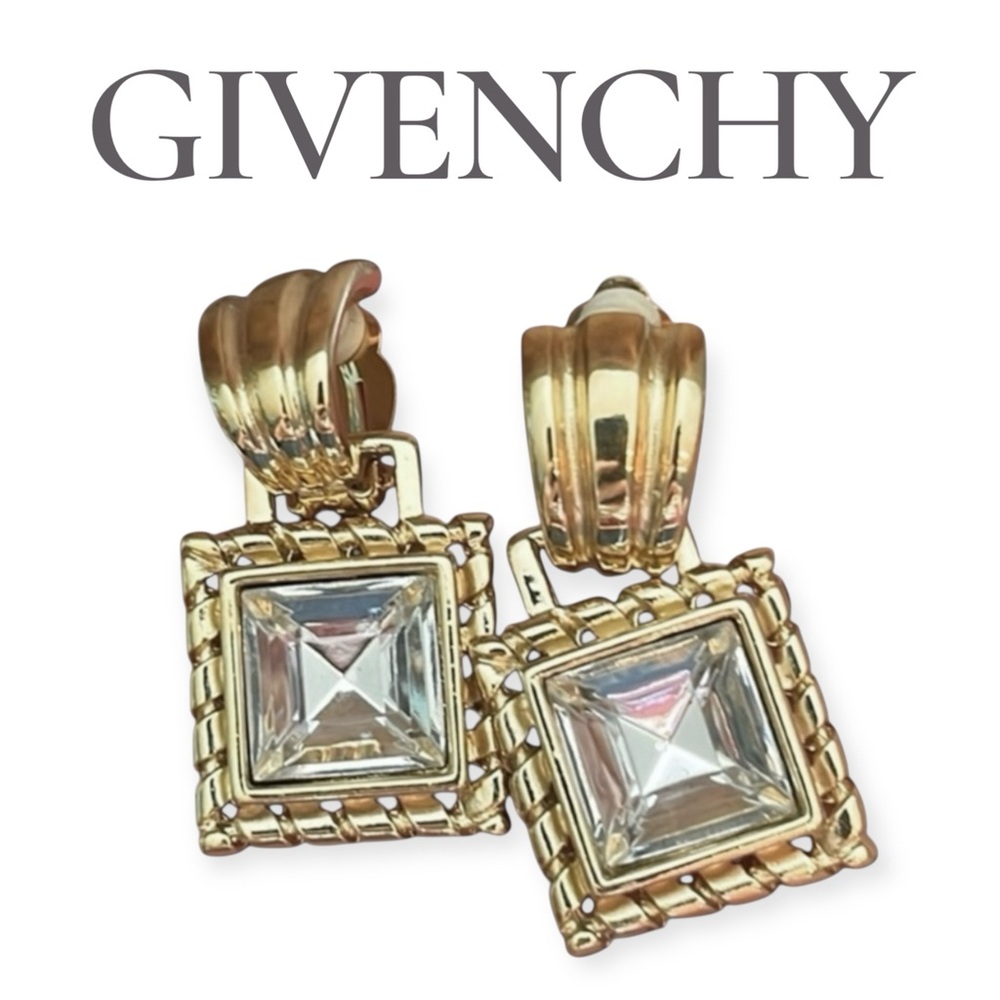 GIVENCHY Vintage Square Crystal Rhinestone Earrings